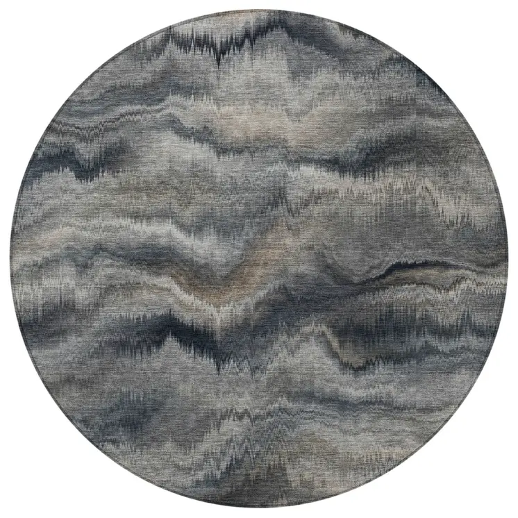 8' Gray And Silver Round Abstract Washable Indoor Outdoor Area Rug