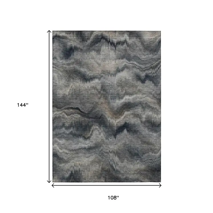 9' X 12' Gray And Silver Abstract Washable Indoor Outdoor Area Rug