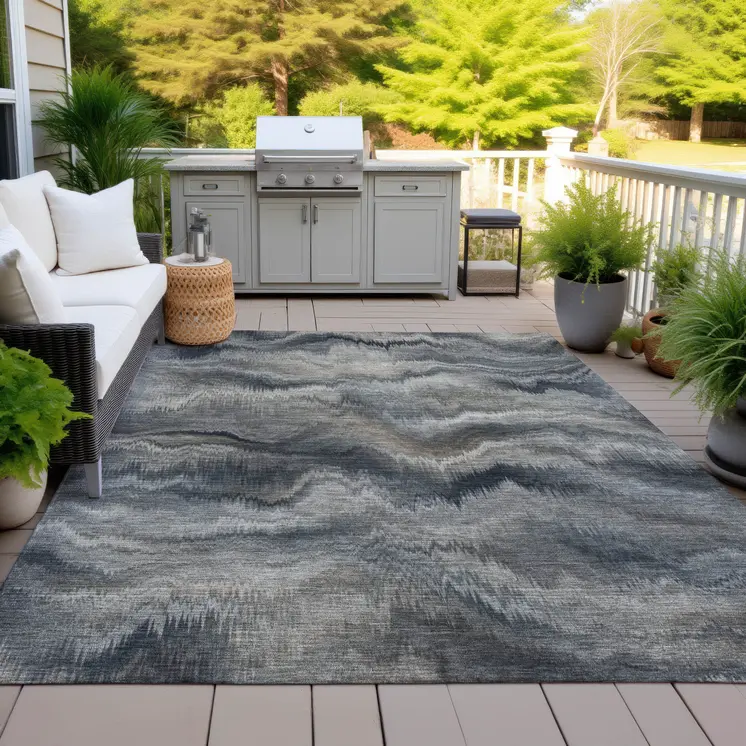10' X 14' Gray And Silver Abstract Washable Indoor Outdoor Area Rug