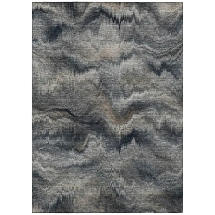 10' X 14' Gray And Silver Abstract Washable Indoor Outdoor Area Rug