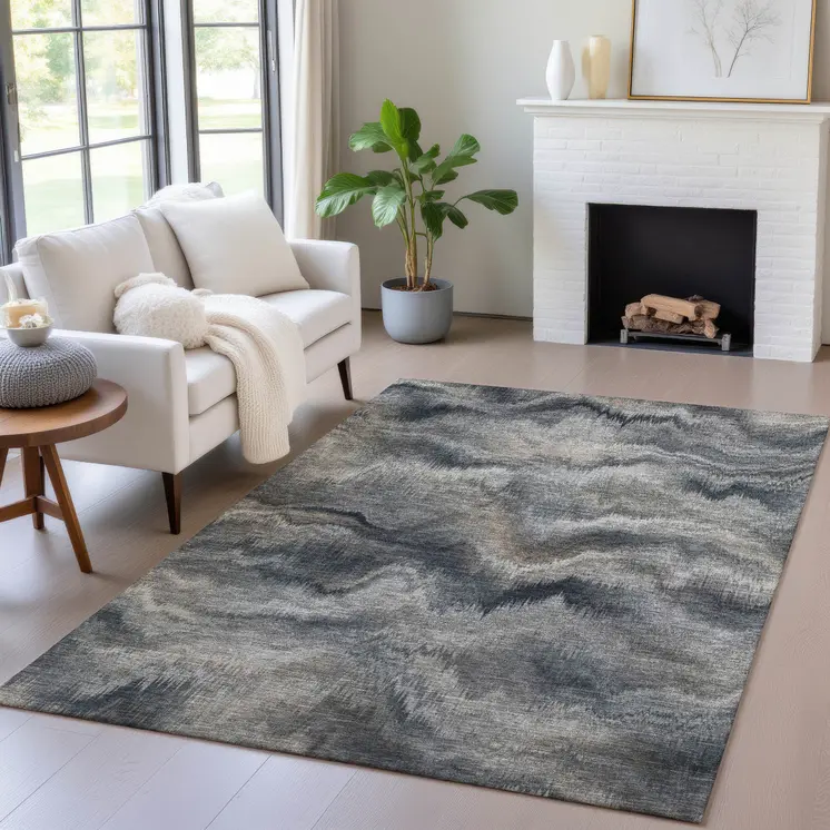 10' X 14' Gray And Silver Abstract Washable Indoor Outdoor Area Rug