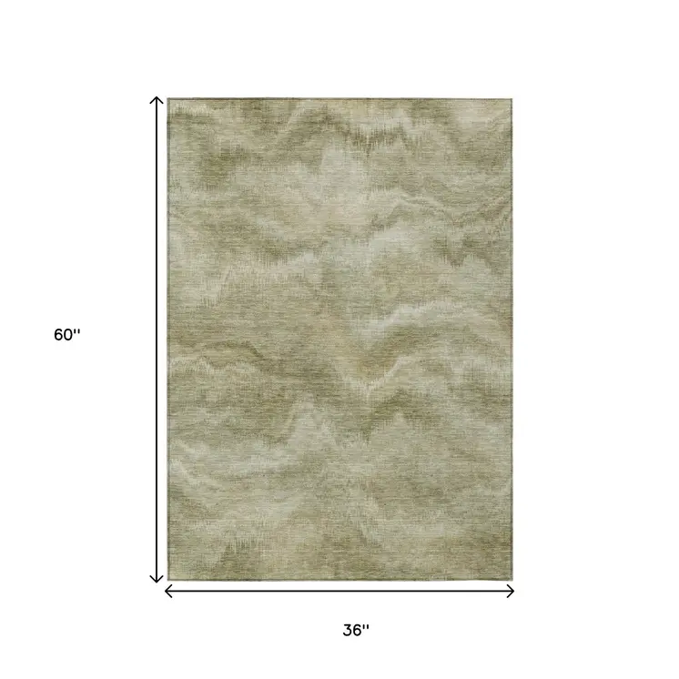 3' X 5' Sage And Ivory Abstract Washable Indoor Outdoor Area Rug