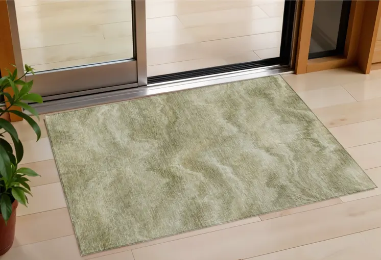 3' X 5' Sage And Ivory Abstract Washable Indoor Outdoor Area Rug
