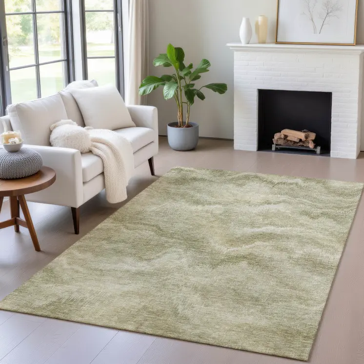 3' X 5' Sage And Ivory Abstract Washable Indoor Outdoor Area Rug