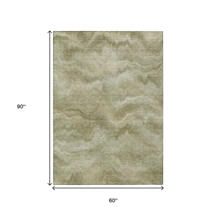 5' X 8' Sage And Ivory Abstract Washable Indoor Outdoor Area Rug