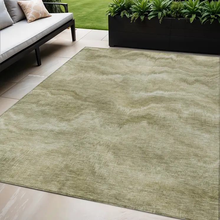 5' X 8' Sage And Ivory Abstract Washable Indoor Outdoor Area Rug