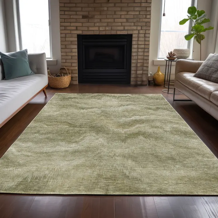 5' X 8' Sage And Ivory Abstract Washable Indoor Outdoor Area Rug