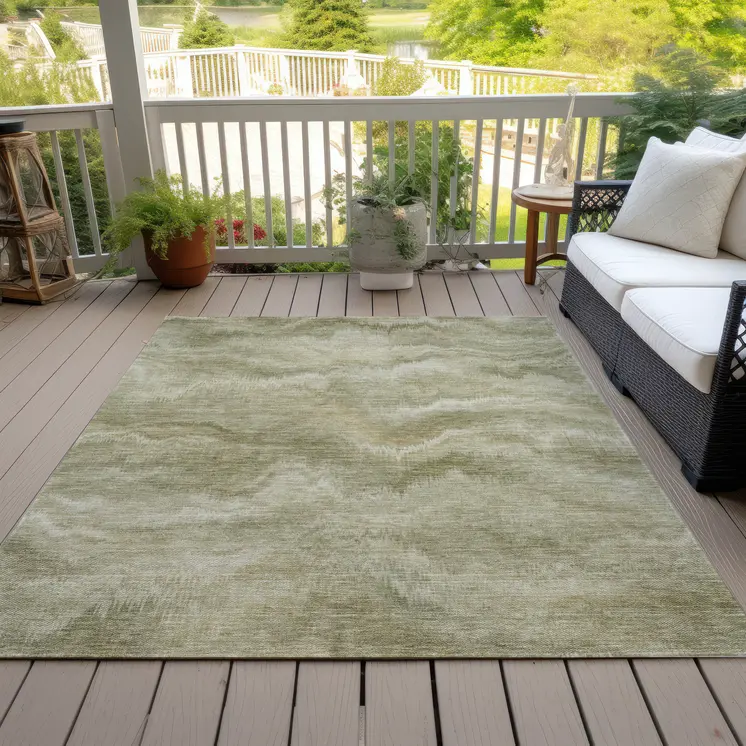 5' X 8' Sage And Ivory Abstract Washable Indoor Outdoor Area Rug