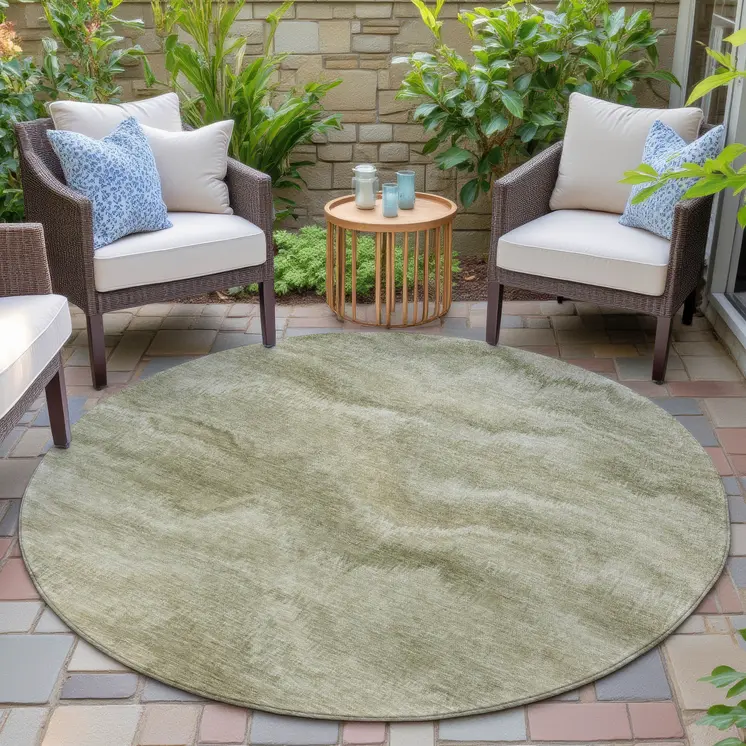 8' Sage And Ivory Round Abstract Washable Indoor Outdoor Area Rug