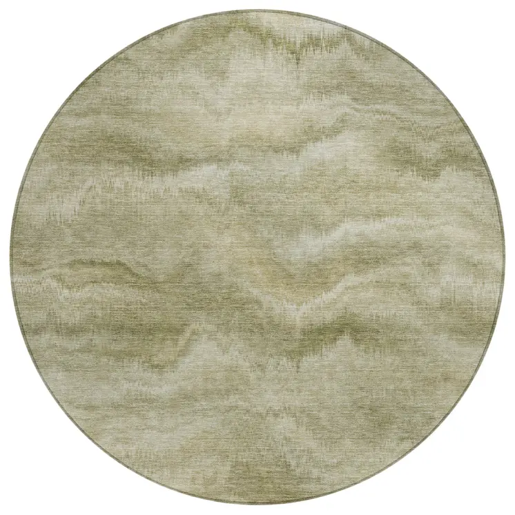 8' Sage And Ivory Round Abstract Washable Indoor Outdoor Area Rug