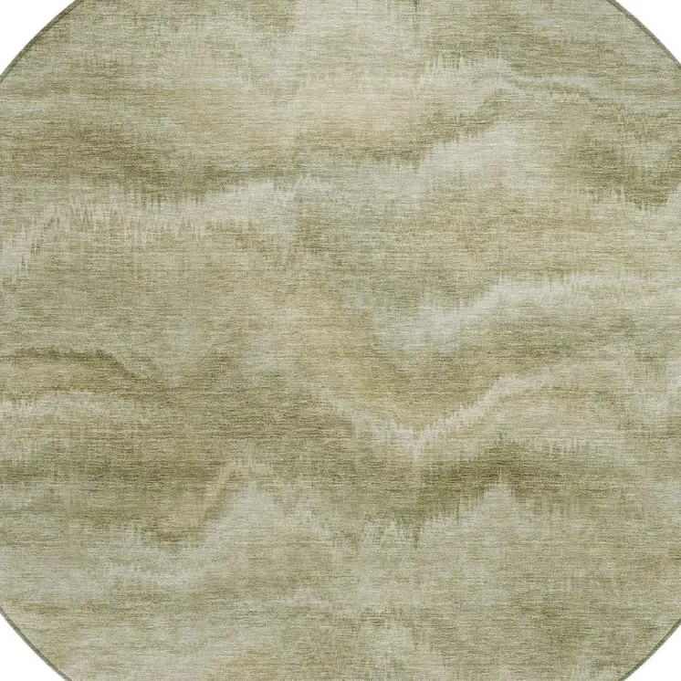 8' Sage And Ivory Round Abstract Washable Indoor Outdoor Area Rug