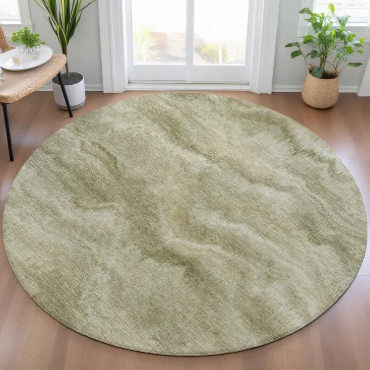 8' Sage And Ivory Round Abstract Washable Indoor Outdoor Area Rug