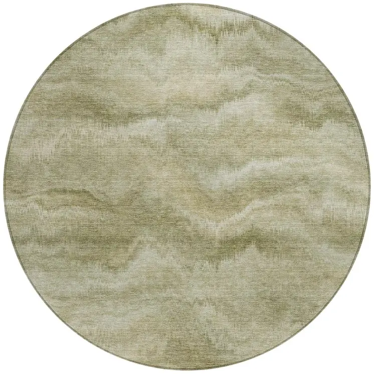 8' Sage And Ivory Round Abstract Washable Indoor Outdoor Area Rug