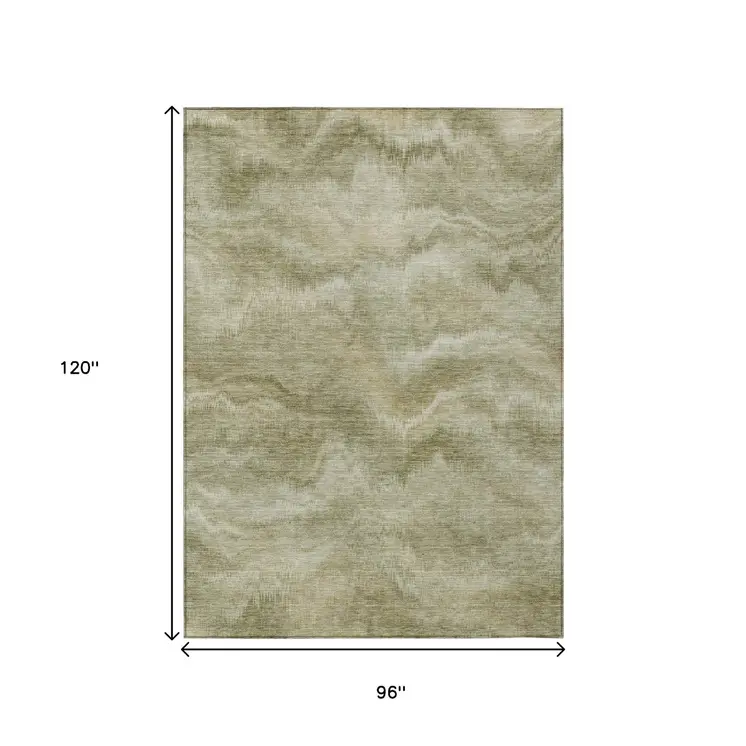 8' X 10' Sage And Ivory Abstract Washable Indoor Outdoor Area Rug