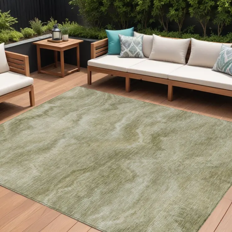 8' X 10' Sage And Ivory Abstract Washable Indoor Outdoor Area Rug
