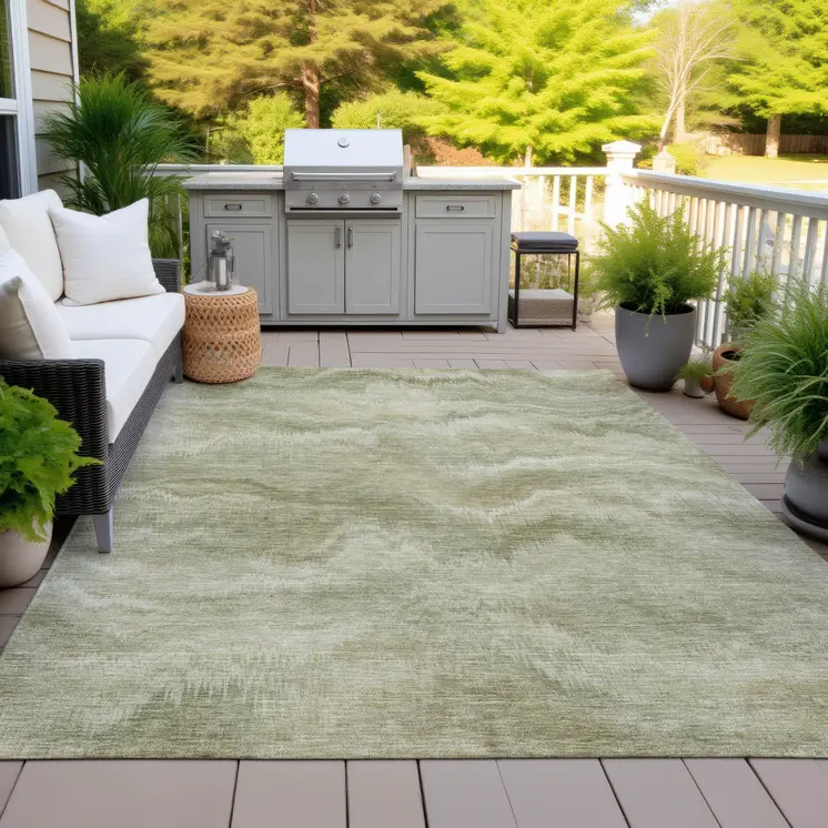 8' X 10' Sage And Ivory Abstract Washable Indoor Outdoor Area Rug