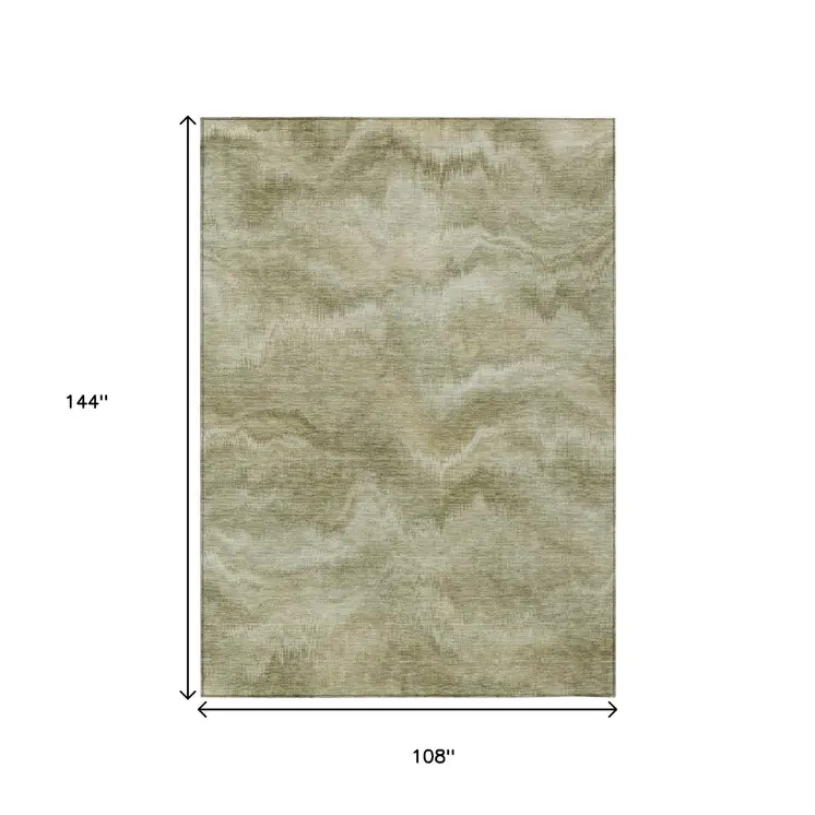 9' X 12' Sage And Ivory Abstract Washable Indoor Outdoor Area Rug