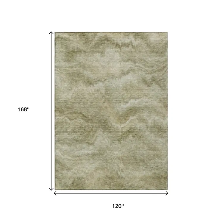 10' X 14' Sage And Ivory Abstract Washable Indoor Outdoor Area Rug