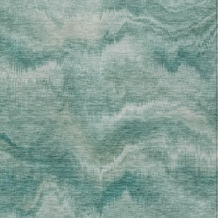 3' X 5' Teal Blue And Ivory Abstract Washable Indoor Outdoor Area Rug