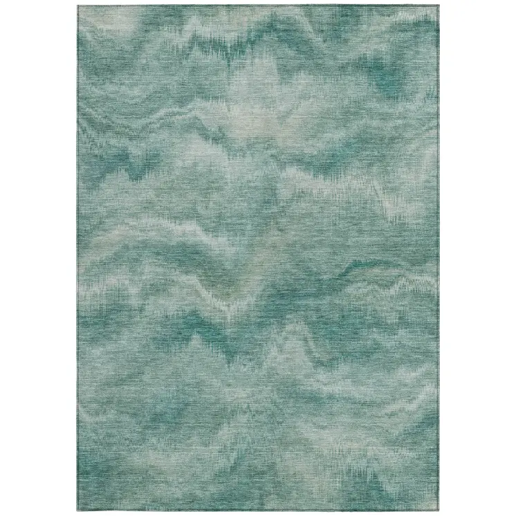 5' X 8' Teal Blue And Ivory Abstract Washable Indoor Outdoor Area Rug