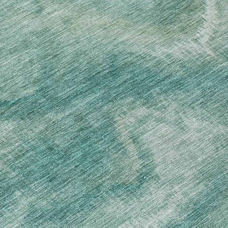 8' Teal Blue And Ivory Round Abstract Washable Indoor Outdoor Area Rug