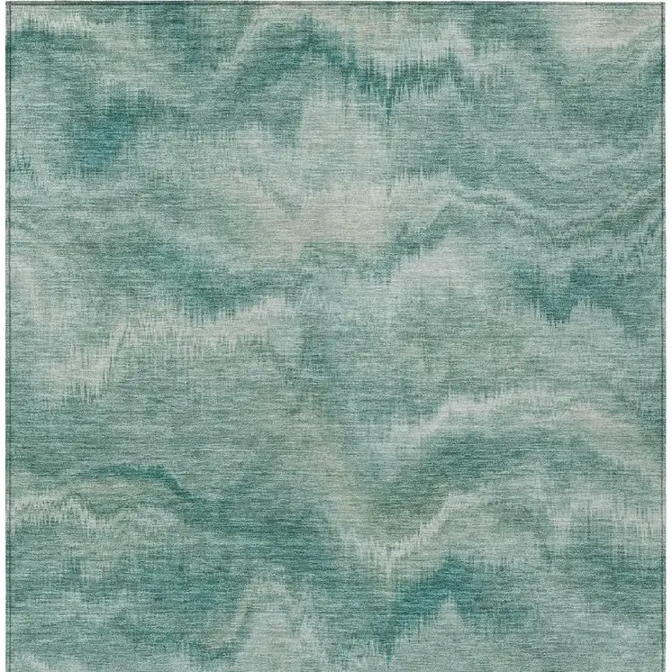 9' X 12' Teal Blue And Ivory Abstract Washable Indoor Outdoor Area Rug
