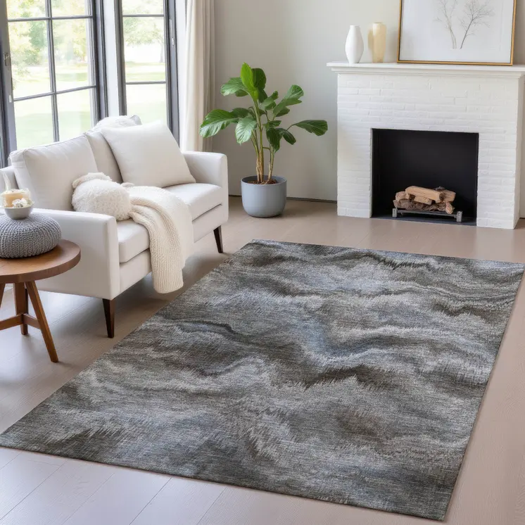5' X 8' Taupe And Ivory Abstract Washable Indoor Outdoor Area Rug