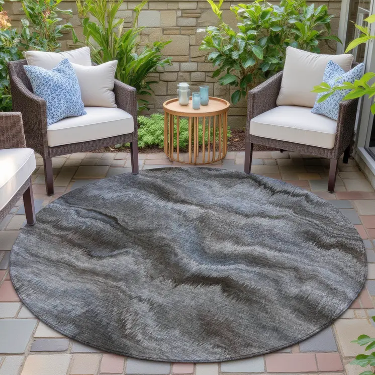 8' Taupe And Ivory Round Abstract Washable Indoor Outdoor Area Rug