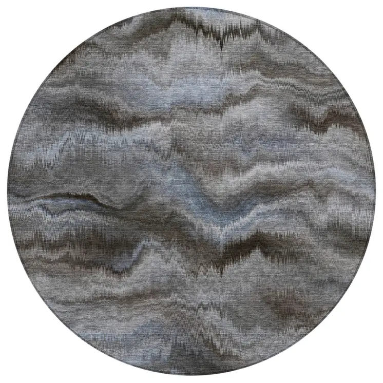 8' Taupe And Ivory Round Abstract Washable Indoor Outdoor Area Rug