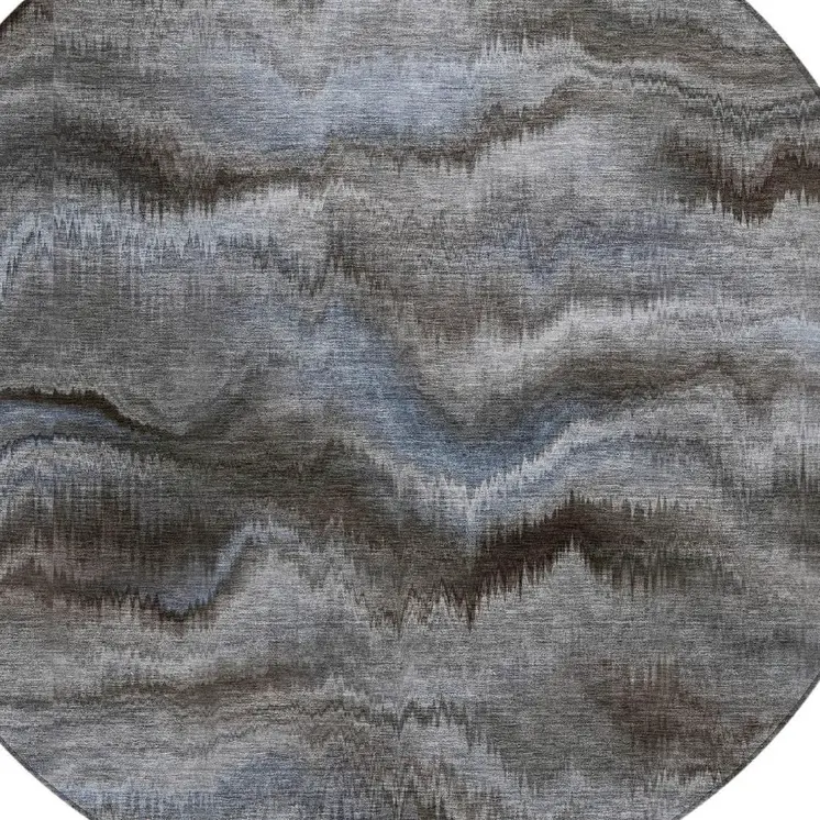 8' Taupe And Ivory Round Abstract Washable Indoor Outdoor Area Rug
