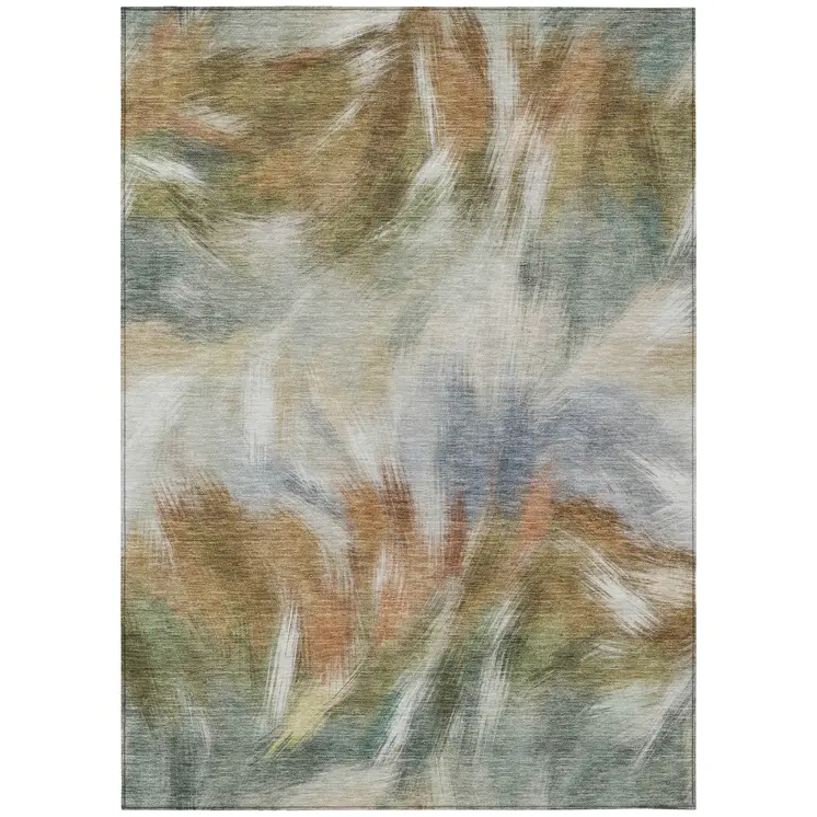 5' X 8' Beige And Copper Abstract Washable Indoor Outdoor Area Rug