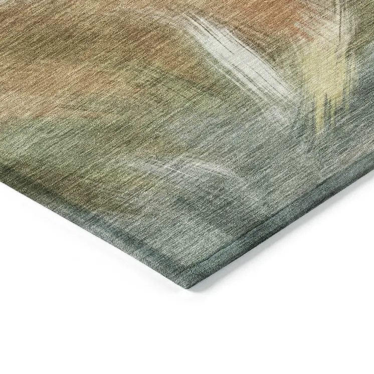 5' X 8' Beige And Copper Abstract Washable Indoor Outdoor Area Rug