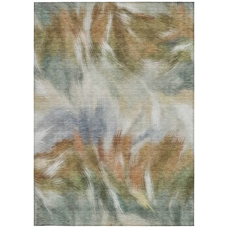 5' X 8' Beige And Copper Abstract Washable Indoor Outdoor Area Rug
