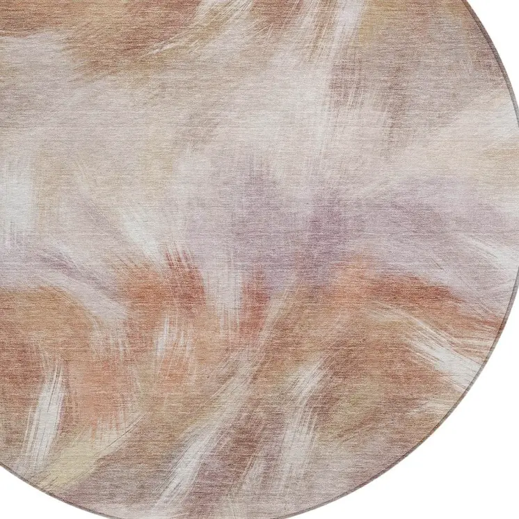 8' Copper And Ivory Round Abstract Washable Indoor Outdoor Area Rug
