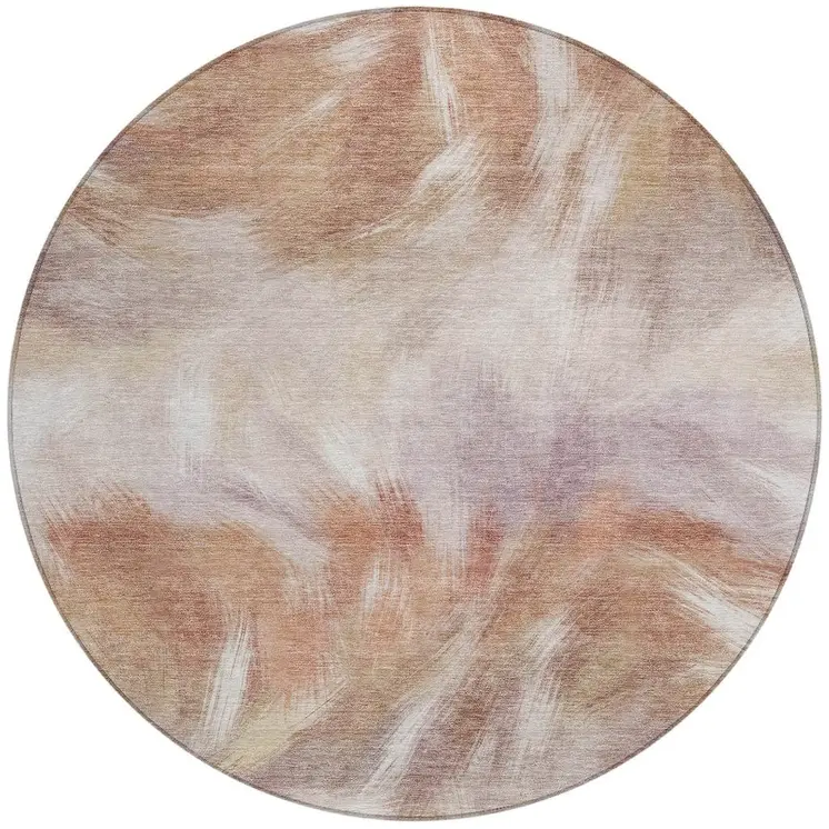 8' Copper And Ivory Round Abstract Washable Indoor Outdoor Area Rug