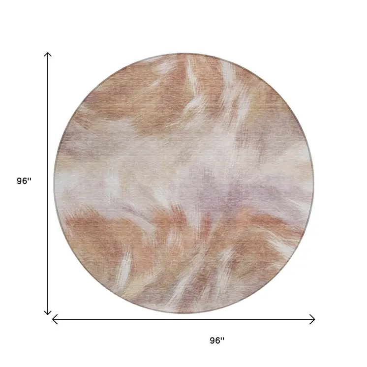 8' Copper And Ivory Round Abstract Washable Indoor Outdoor Area Rug