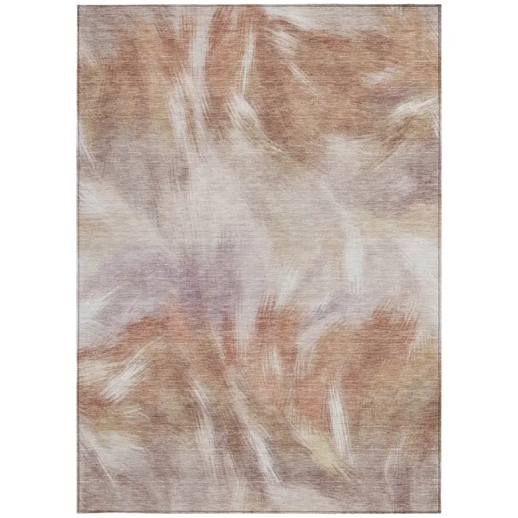 8' X 10' Copper And Ivory Abstract Washable Indoor Outdoor Area Rug