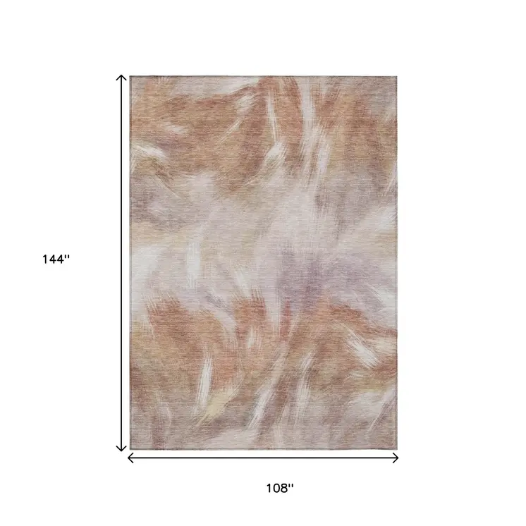 9' X 12' Copper And Ivory Abstract Washable Indoor Outdoor Area Rug