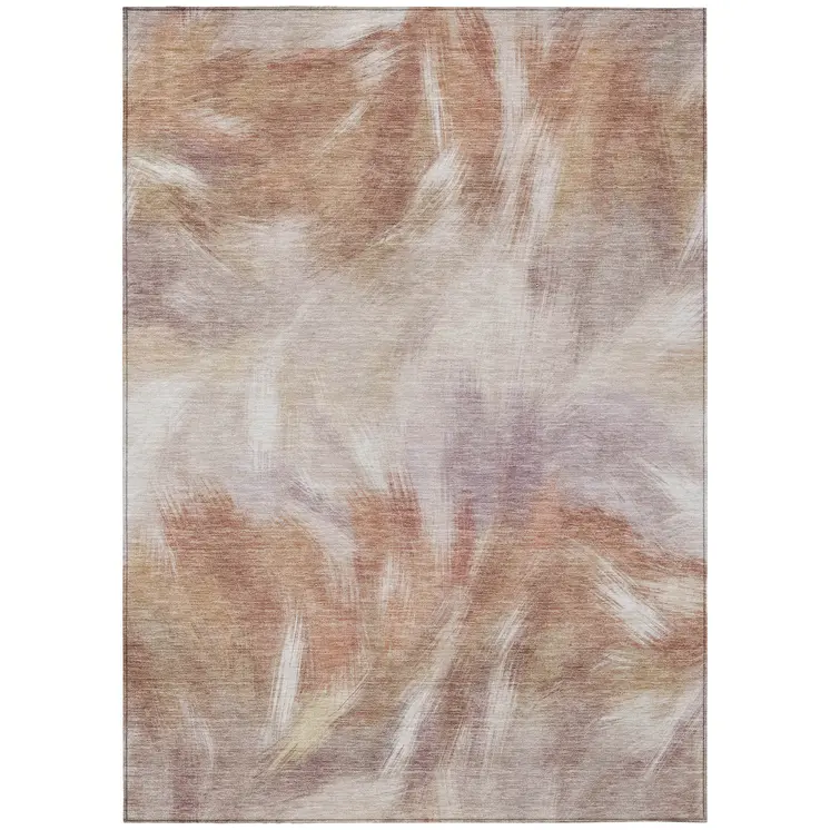9' X 12' Copper And Ivory Abstract Washable Indoor Outdoor Area Rug
