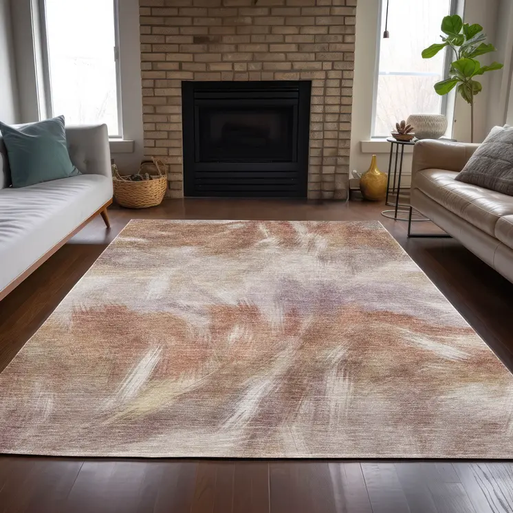 9' X 12' Copper And Ivory Abstract Washable Indoor Outdoor Area Rug