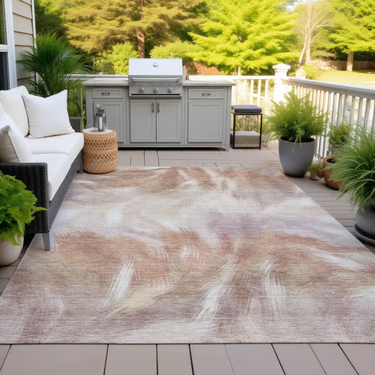 10' X 14' Copper And Ivory Abstract Washable Indoor Outdoor Area Rug