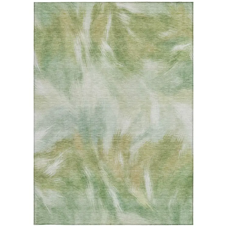5' X 8' Green And Ivory Abstract Washable Indoor Outdoor Area Rug