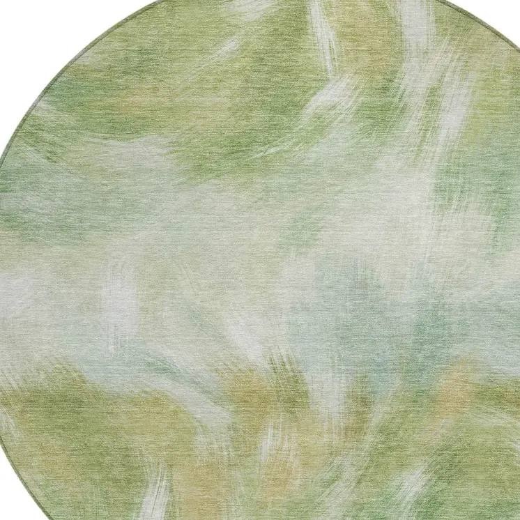 8' Green And Ivory Round Abstract Washable Indoor Outdoor Area Rug