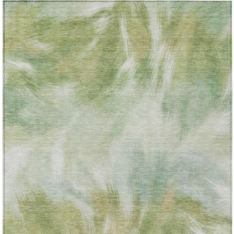 10' X 14' Green And Ivory Abstract Washable Indoor Outdoor Area Rug