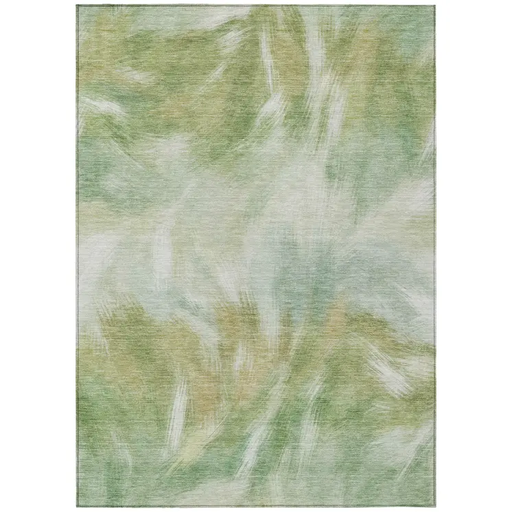 10' X 14' Green And Ivory Abstract Washable Indoor Outdoor Area Rug