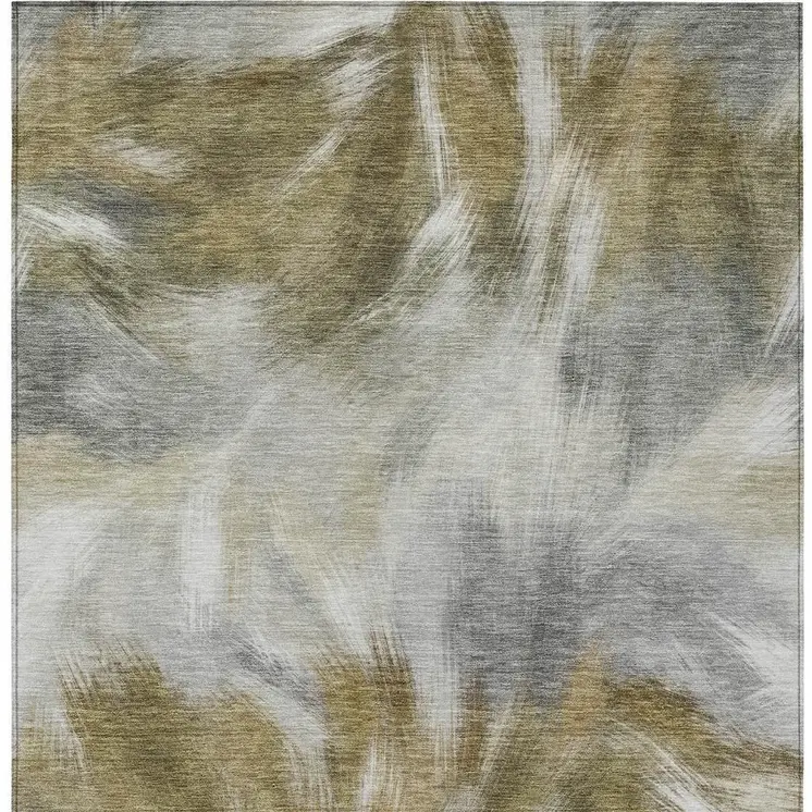 3' X 5' Pewter And Silver Abstract Washable Indoor Outdoor Area Rug