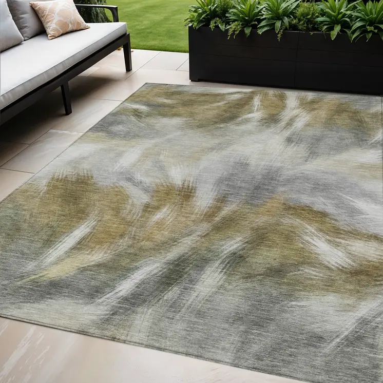 5' X 8' Pewter And Silver Abstract Washable Indoor Outdoor Area Rug