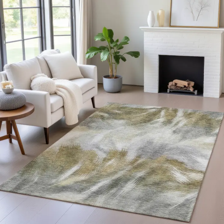 5' X 8' Pewter And Silver Abstract Washable Indoor Outdoor Area Rug