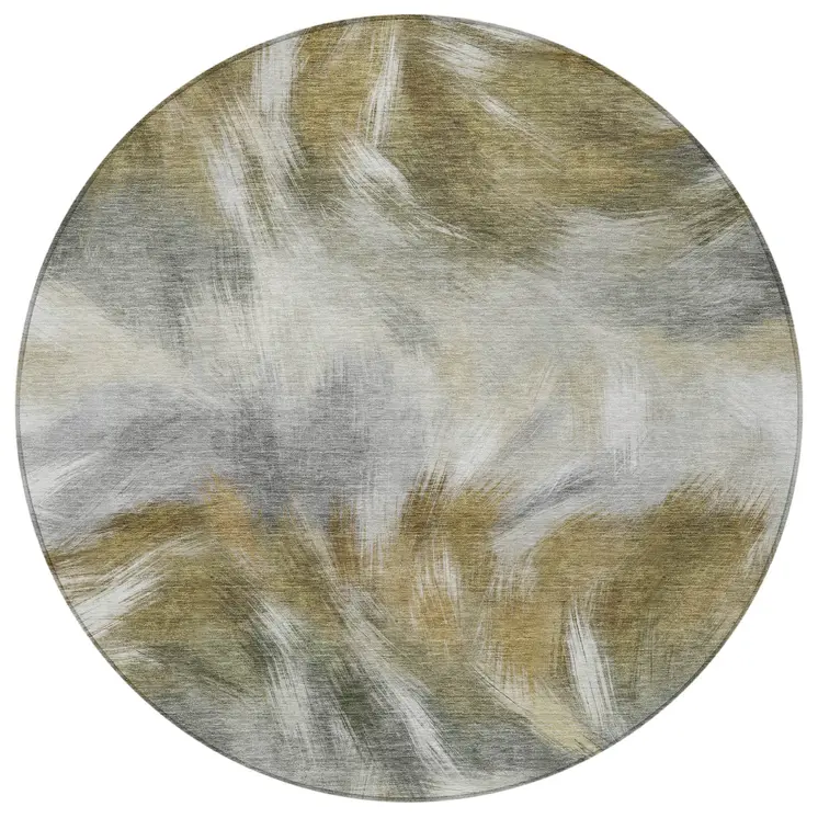 8' Pewter And Silver Round Abstract Washable Indoor Outdoor Area Rug