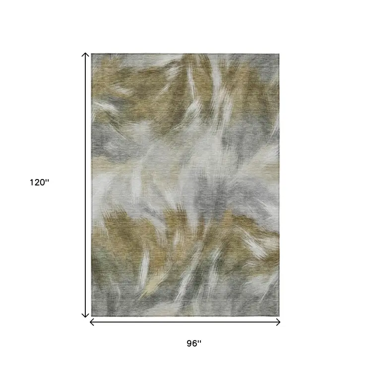 8' X 10' Pewter And Silver Abstract Washable Indoor Outdoor Area Rug